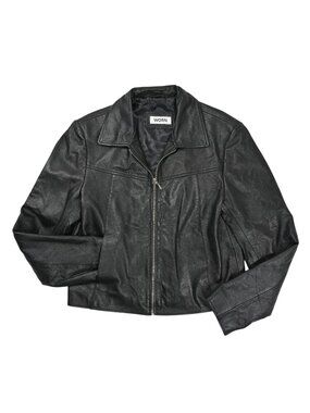 WORN Biker Collared Recycled Leather  Jacket in Black
